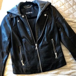Women's Leather Jacket with Hood